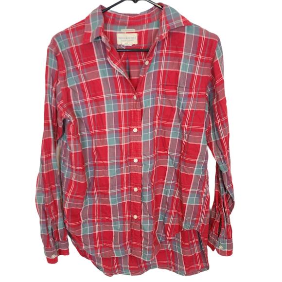 Denim Supply Ralph Lauren Women M Red Plaid Boyfriend Grunge Casual Cotton Relax - Picture 1 of 7